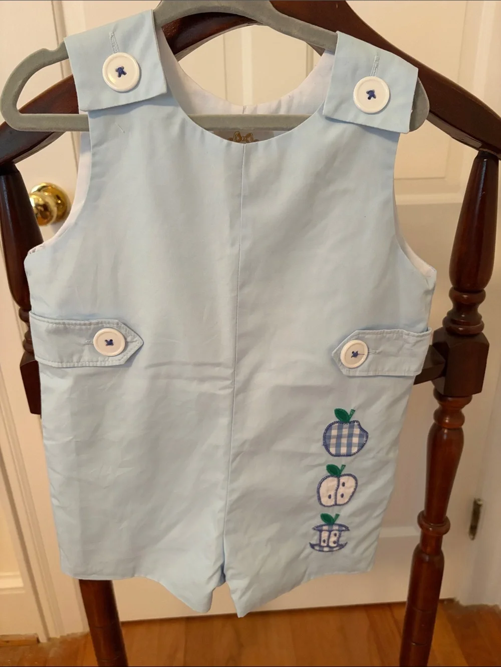 The Beaufort Bonnet Company Light Blue Apple Appliqué One-Piece